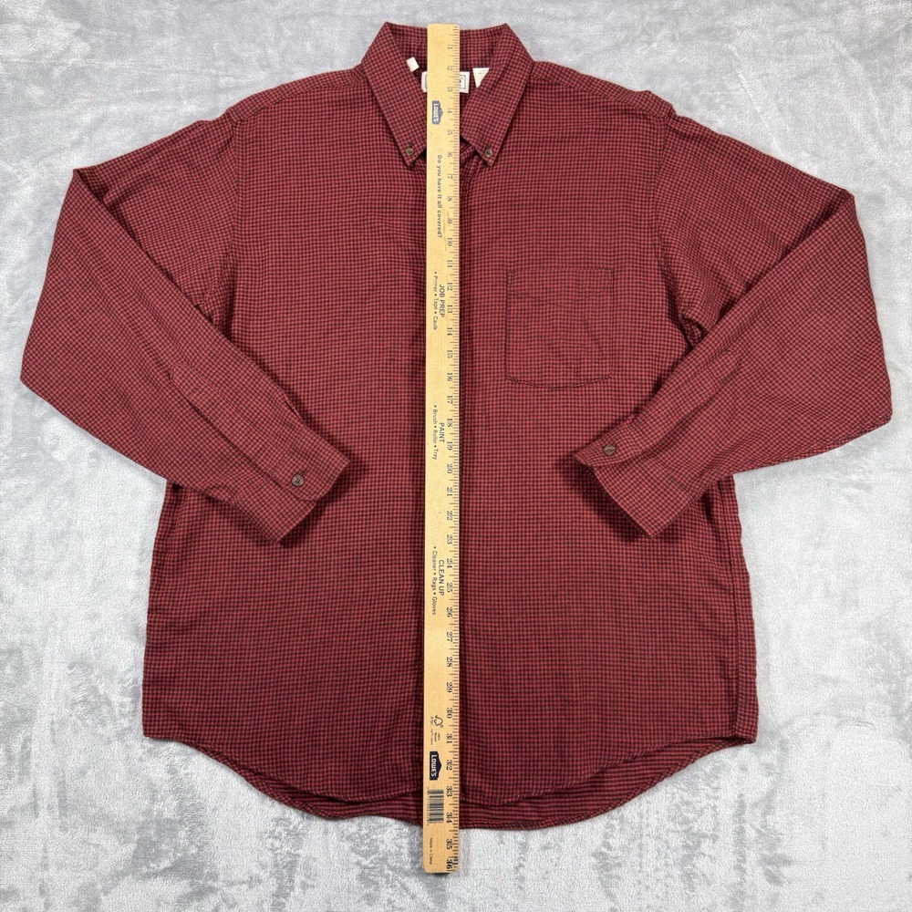 L.L. Bean Men's Large Chamois Cotton Flannel Shirt Shacket Red Black Plaid - Picture 2 of 7